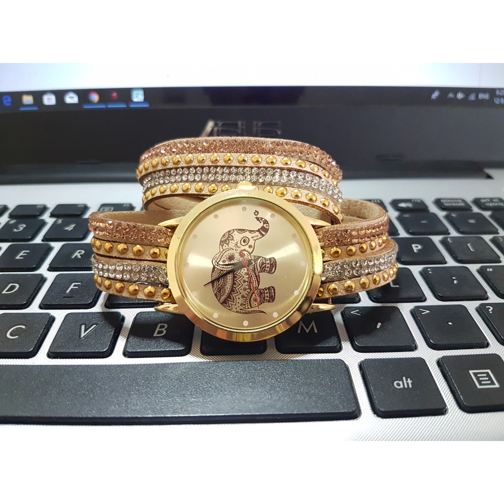 jam tangan motif gajah velvet elephant pattern watch (1J2) JWA016