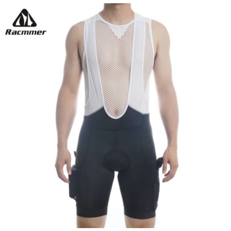RACMMER Celana Cargo Bib Pendek Bersaku - Cycling Pocket Bibs Shorts Padding - Celana Ketat