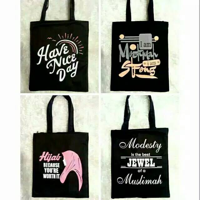 Tas wanita totebag canvas motif hijab muslimah