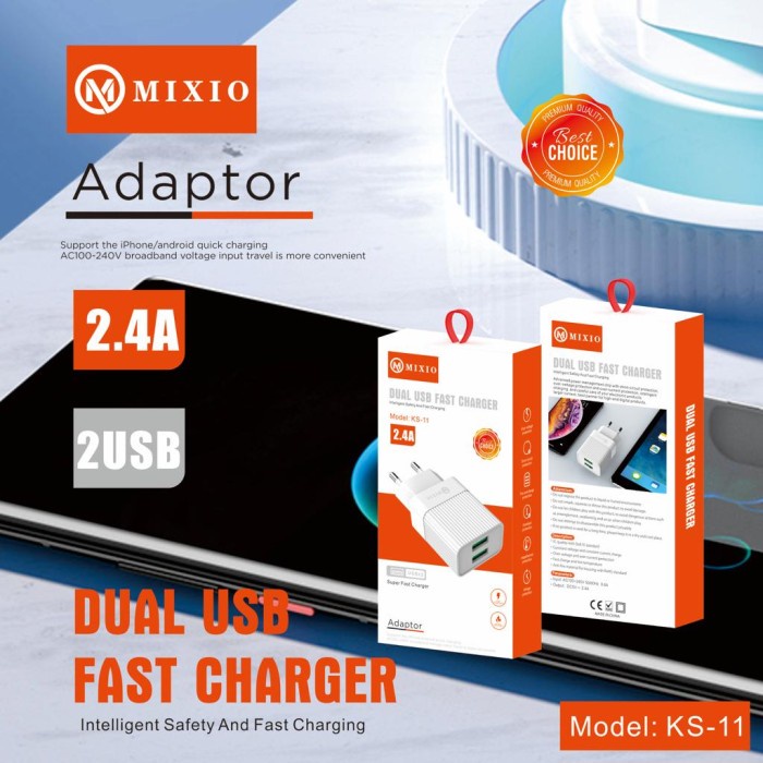 MIXIO - KS-11 Adaptor Dual USB Fast Charger 2.4A Super Fast Charger