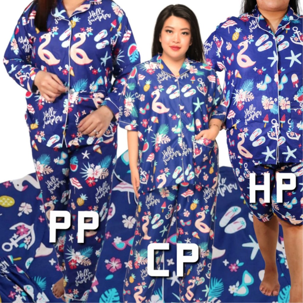 Piyama jumbo celana pendek/hotpant big size LD 130 / set baju tidur lengan pendek karakter cewek-HPJ/5L FLAMINGO NEVI
