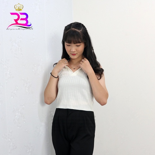 PREMIUM-Atasan Kerah Buntung polo Rajut  / Korean Vneck Crop Top Blouse / Polo T-Shirt Atasan Wanita