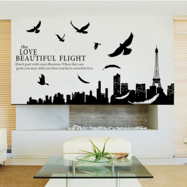 RELIZA Wall Sticker / Stiker Dinding PARIS BEAUTIFUL FLIGHT HITAM SILUET KOTA CITY AY1913