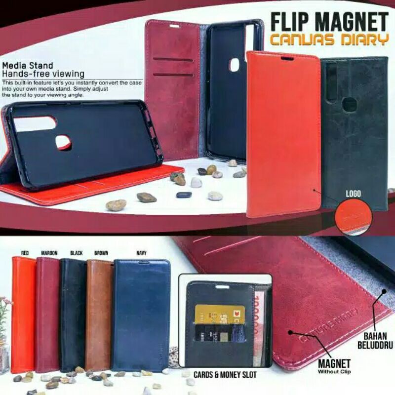 REDMI 9A  9C 10 10A NOTE 9 LEATHER CASE FLIP MAGNET KULIT CANVAS DIARY FLIP COVER CASING