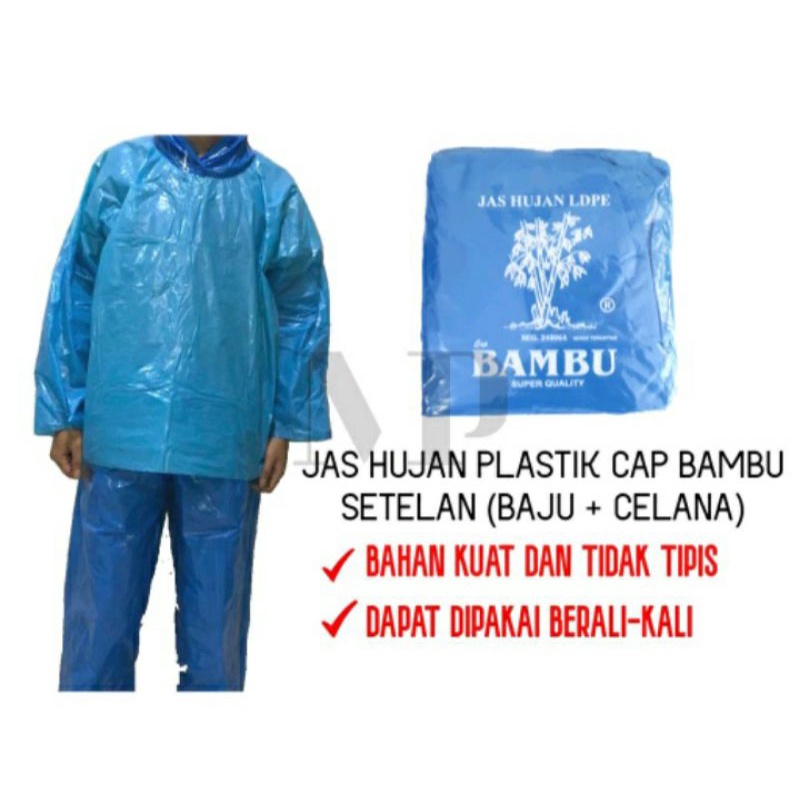 Jas Hujan Setelan ( atasan+celana) merek Bambu