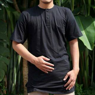 BAJU KOKO KURTA BAHAN  KAOS  POLOS  HITAM  CASUAL PAKAIAN 