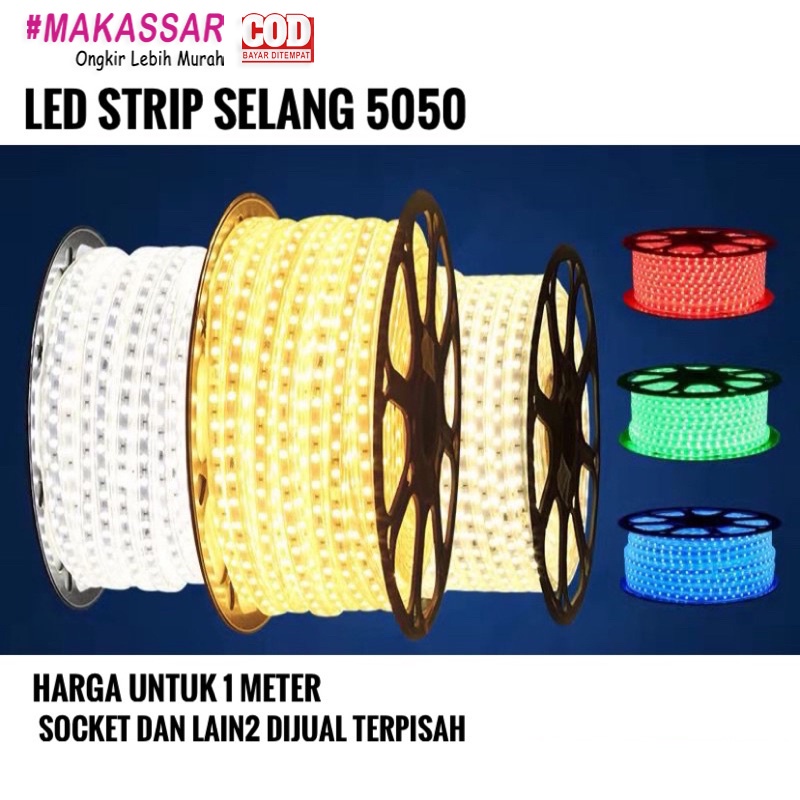 LAMPU LED STRIP SELANG 220V / PER METER SUPER LAMPU TERANG SMD 5050 MATA BESAR / LAMPU DEKORASI