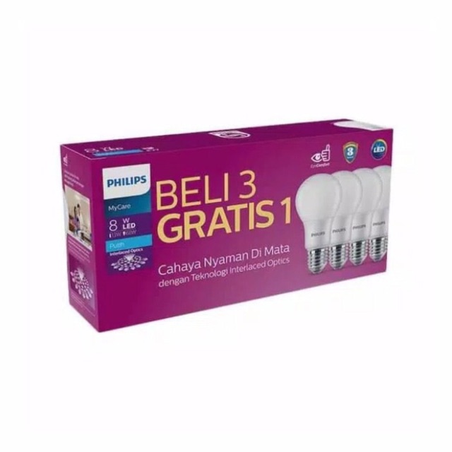 Paket Lampu Philips LED Bulb 8W 8 Watt Philips