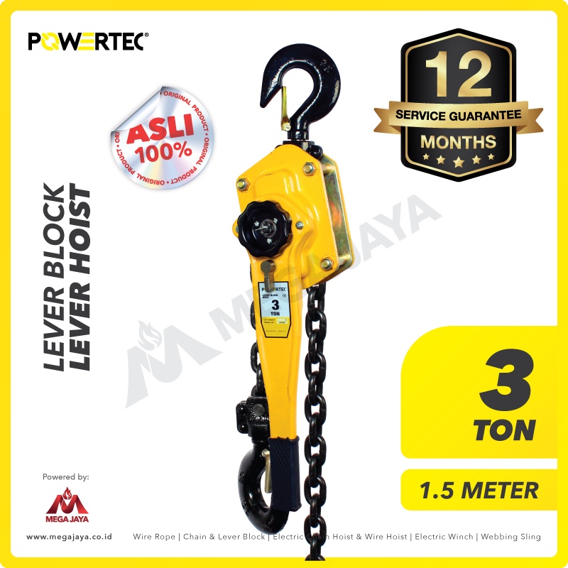 POWERTEC Lever Block / Lever Hoist 3 Ton x 1.5 Meter