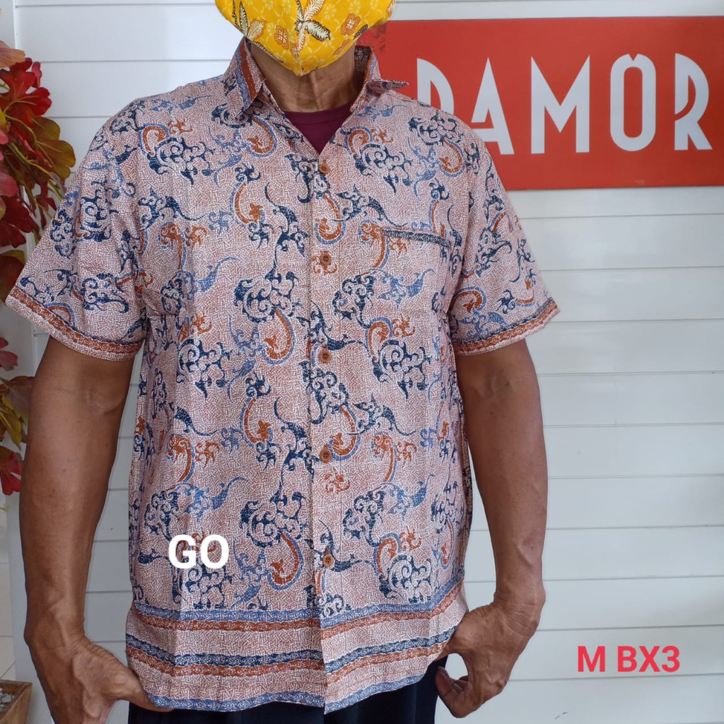 gof B DAMOR (CRESSIDA) KEMEJA BATIK Cowok Pakaian Pria Baju Batik Dewasa Lengan Pendek