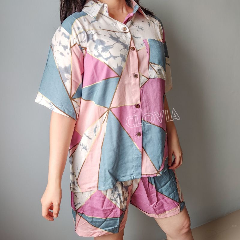 CLOVIA - Diamond Set Piyama Short Pants Kekinian - Setelan Celana Pendek One Set Piyama Daster Busui