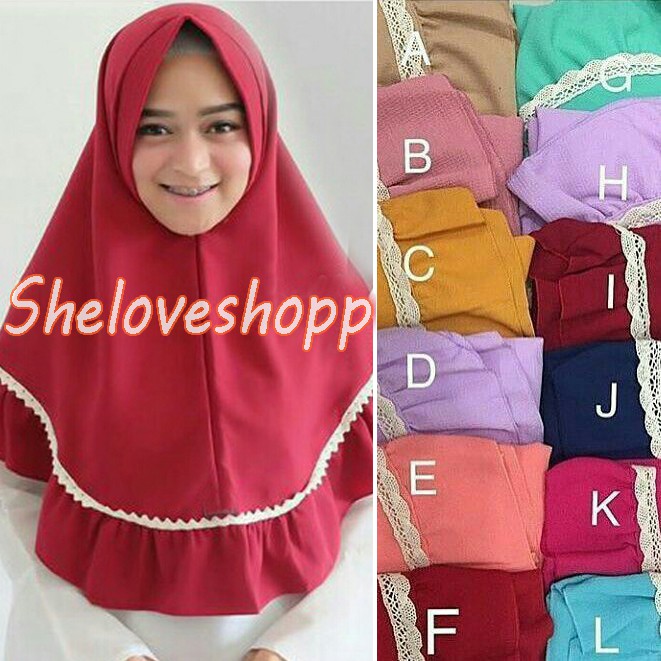 READY KHIMAR RUFFLE RENDA REMPEL PET ANTEM REMPLE KRIWIL LACE HIJAB SIMPEL BERGO SYARI RUBIAH MURAH