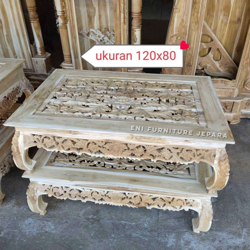 Meja Ketapang Jati - Meja Ketapang Ukir Jati Jepara - Meja Tamu Ukir - Meja Lesehan Jati
