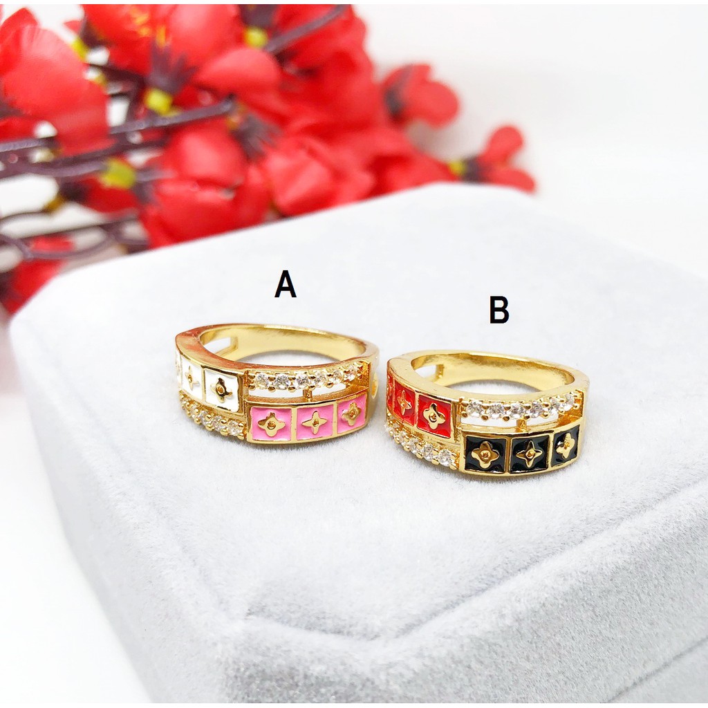 Cincin Yaxiya Model Rata Lebar Warna Pink Merah Putih Lapis Emas - BR435
