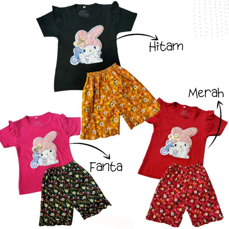 Setelan Anak Perempuan Size 1-5 tahun MELODY&amp;BEAR bahan Ducati Katun Spandek Premium