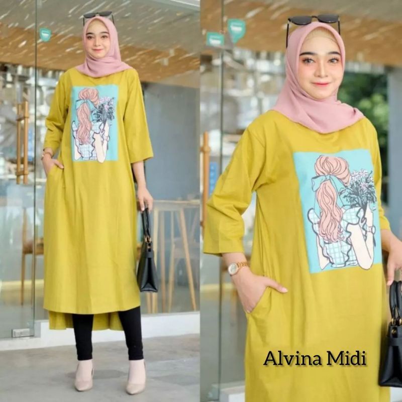 Alvina midi/midi terbaru kekinian/fashion cewek muslimah terlaris bahan combed 24s