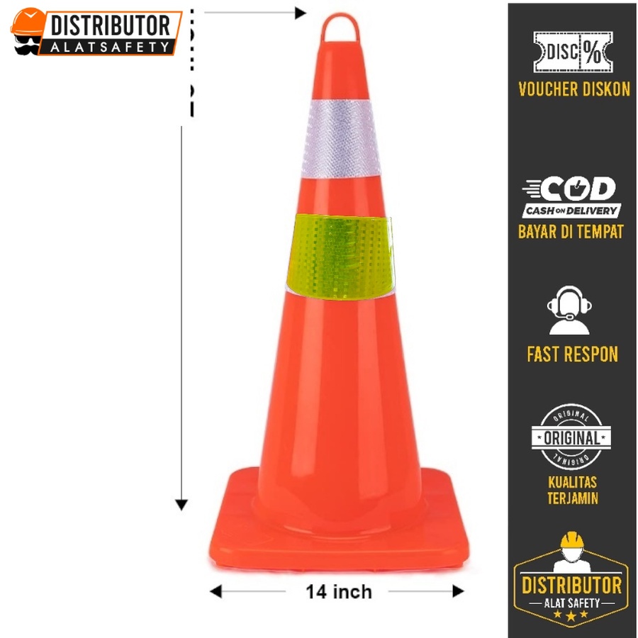 Traffic Cone Rubber Base Orange Trafficone Kerucut 70cm