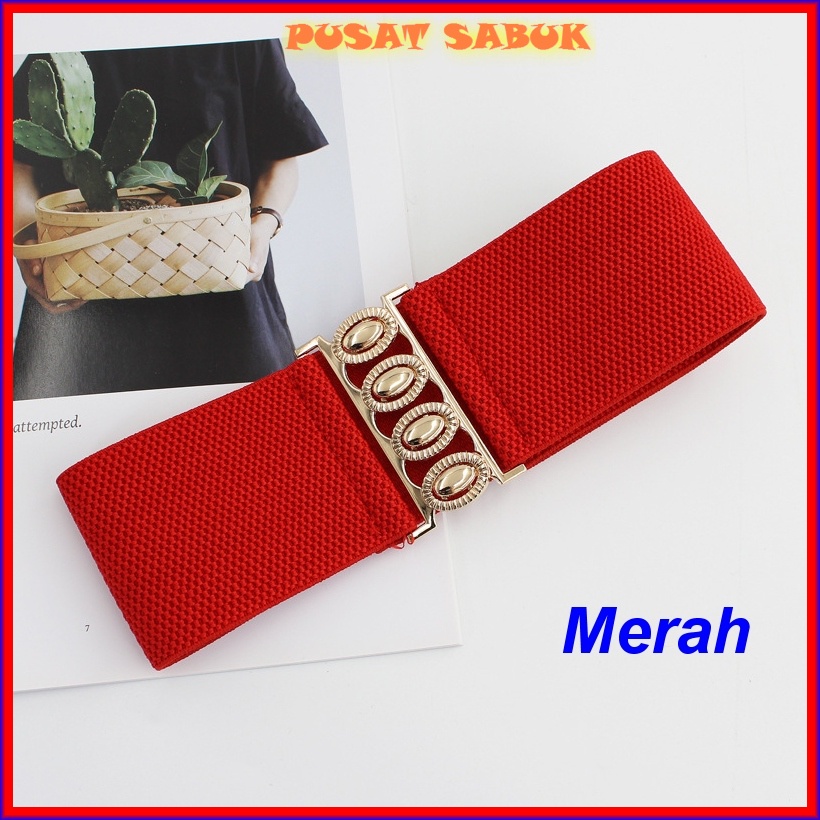 Belt Sabuk Wanita Obi Karet Ikat Pinggang Fashion Gesper Cewek Korea Elastis Oby Lebar Besar Kekinian Jumbo Big Women Gasper Hitam Merah Putih Blet Pingang Mewah Cantik Lentur