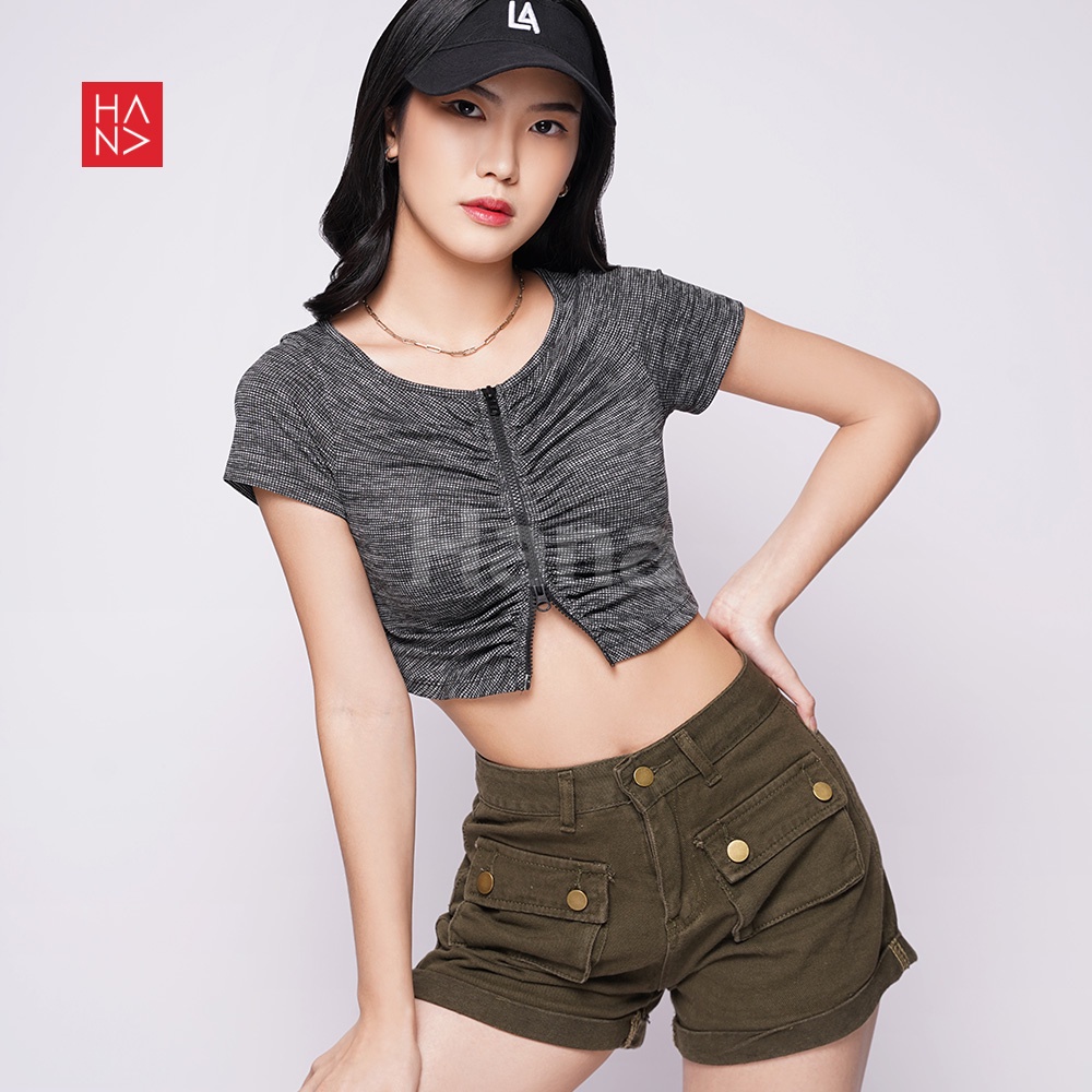 HanaFashion JKT - Ivana Wrinkles Crop Top Blouse Atasan Wanita - CT265