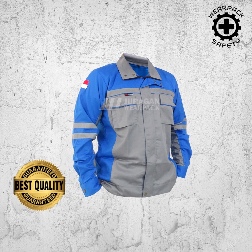 Wearpack Safety Semi Jaket / Baju kerja safety K3  Warna Biru Benhur Kombinasi Abu