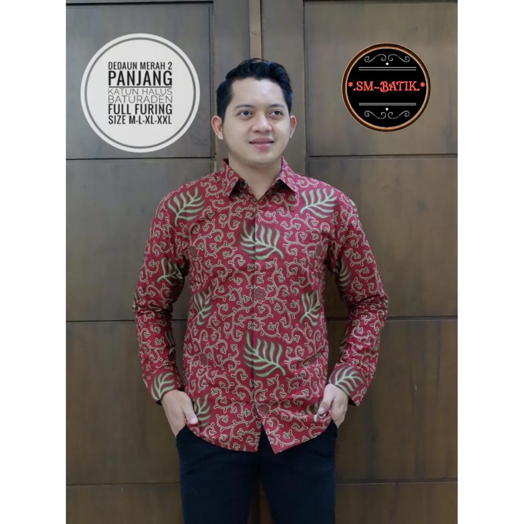 DEDAUN MERAH SM BATIKSOLOAMANAH KEMEJA BAJU BATIK PRIA SOLO LENGAN PANJANG PENDEK LAPIS FURING ATASAN BATIK PREMIUM MODERN KATUN HALUS KEMBANG ABANG AKAR MERAH BANGAU MELON ADIWIJAYA HOODIE CANDRAGUNA ADIWIJAYA GODONG BIRU DADU CAKRAWALA PEKSI BAMBU ELANG