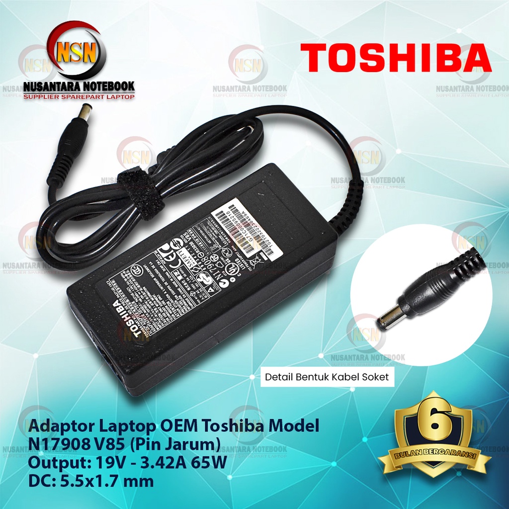 Adaptor Laptop TOSHIBA 19V - 3.42A DC 5.5 x 1.7 mm + Kabel Power