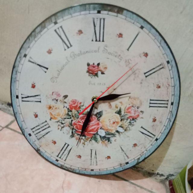 043 Jam Dinding Unik Motif Bunga Shabby Chic
