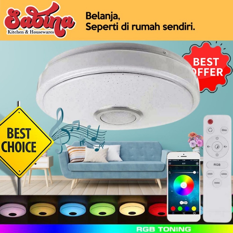 Lampu Plafon LED RGB Ceiling Light Bluetooth Speaker 36W 33CM Remote