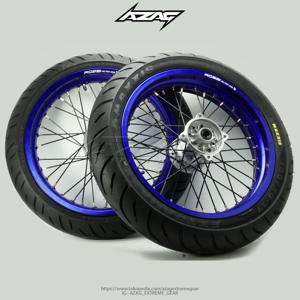 BAN SET motor kawasaki klx dtracker 150 series SUPERMOTO KLX VELG BIRU TROMOL ORI BAN MAXXIS