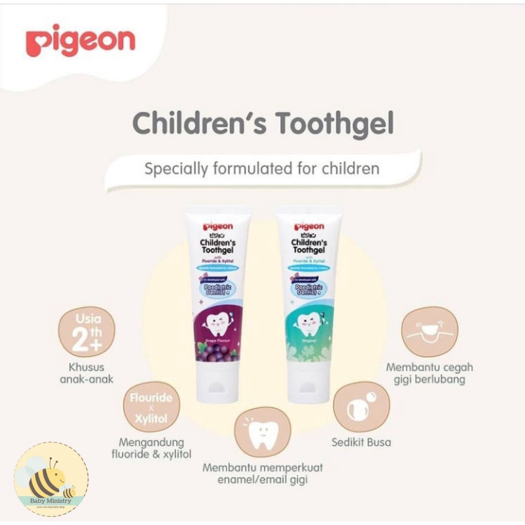 PIGEON CHILDREN'S TOOTHGEL (2+ Thn) / PASTA GIGI ANAK/ PASTA GIGI/ODOL / tooth paste / pigeon/ odol gel / baru / menghasilkan busa / with flouride / menjaga gigi dan gusi