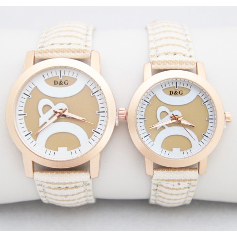 Jam Tangan Kado Pasangan D&G Couple Leather Cream