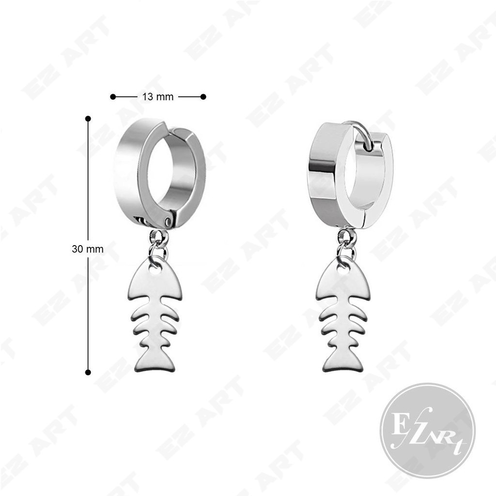 1 BUAH ANTING PRIA STAINLESS STEEL BANDUL TULANG IKAN TUSUK / JEPIT TINDIK / NON TINDIK