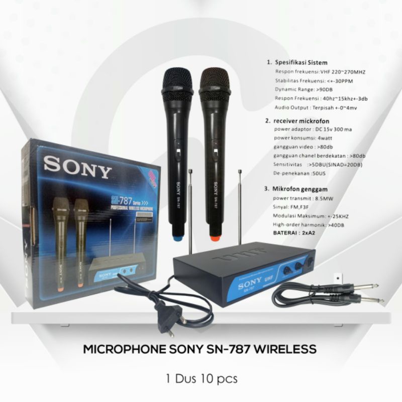 Microphone Wireless Sony SN 878 Mic Tanpa Kabel SN 787Mikrophone Vocal Werles 2 Handle