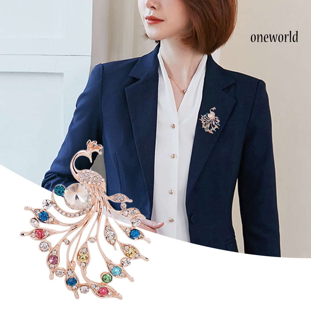 OW@ Women Peacock Shape Rhinestone Inlaid Brooch Pin Breastpin Collar Hat Jewelry