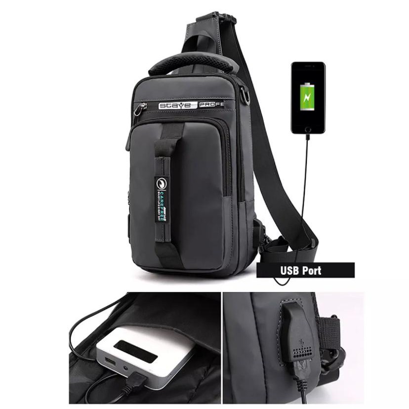 AIRLINER 1011- Tas 3 in 1 Ransel Selempang ABG Slingbag Dual USB Tas Sepeda Import Ransel ABG Trendy