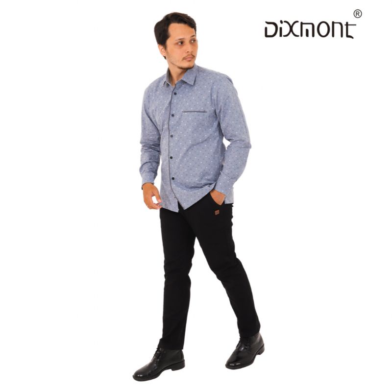 Dixmont Kemeja Pria Basic Formal Motif Lengan Panjang Hem ML00322