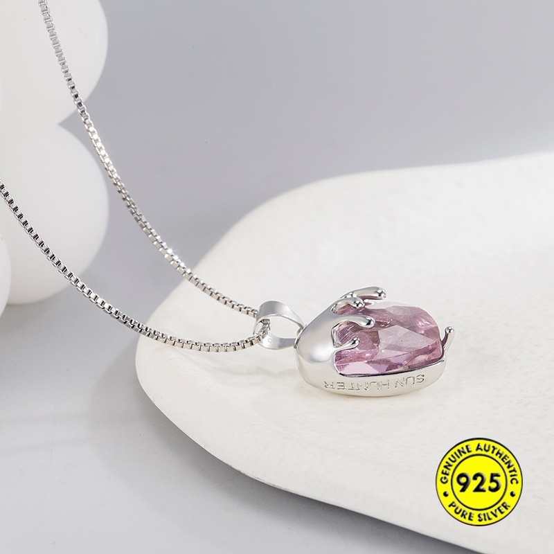 Kalung Rantai Sterling Silver 925 Dengan Liontin Hati / Strawberry Untuk Wanita