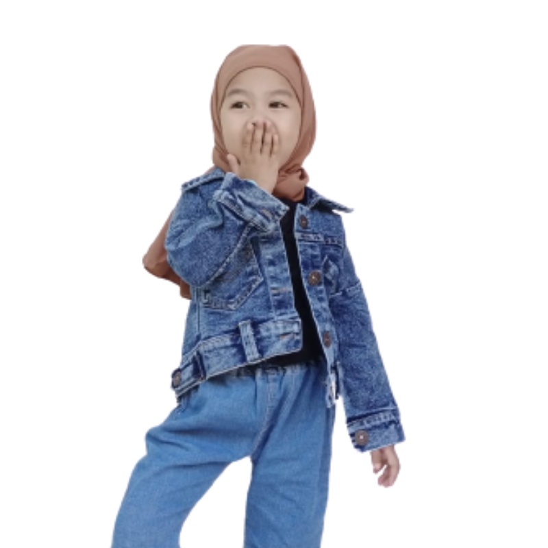 JAKET JEANS ANAK UNISEX UMUR 2- 12 TAHUN  DENIM SANDWASH TERBARU KEKINIAN