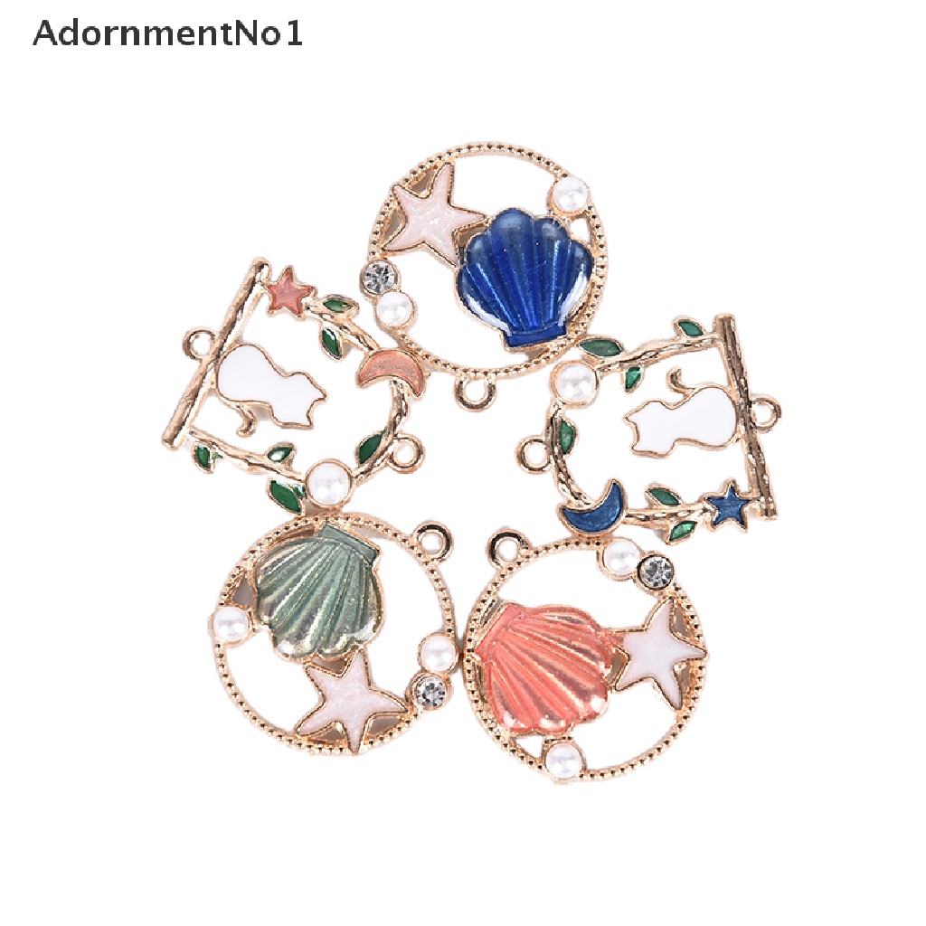 (AdornmentNo1) 10pcs / Set Liontin Enamel Bentuk Bintang Laut / Kerang / Mutiara Untuk Kerajinan Tangan DIY