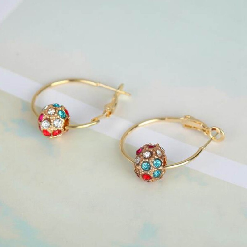 Anting Kait alloy Bentuk Bola Aksen Berlian Imitasi untuk Perhiasan Wanita