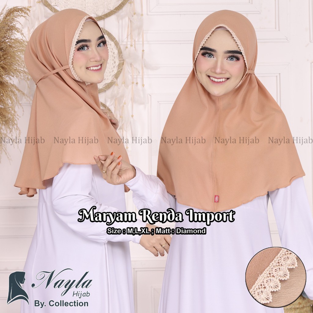 HIJAB INSTAN TALI MARYAM RENDA XL BAHAN DIAMOND MARYAM TALI RENDA IMPORT TERBARU NAYLA HIJA'B