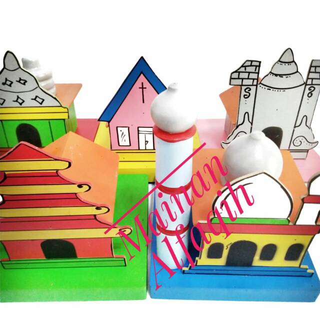 Miniatur 5 Rumah Ibadah- Alat Peraga Edukasi TK PAUD
