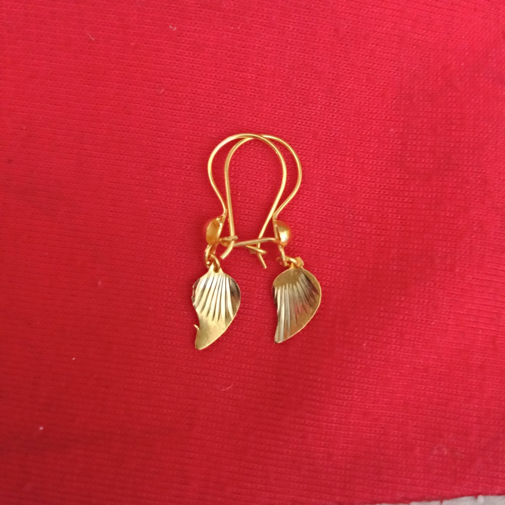 anting gantung anak dan dewasa emas asli kadar 700 70% 16k 22 gold kipas daun love hati