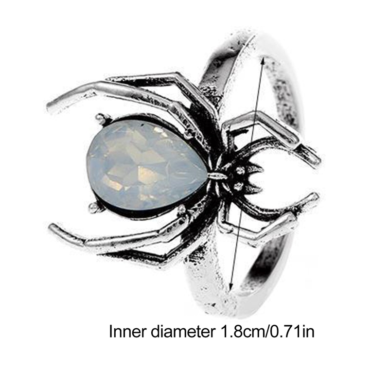 Cincin Model Terbuka Lapis Silver Desain Laba-Laba Hollow Hias Batu Permata Imitasi Gaya Vintage Untuk Wanita