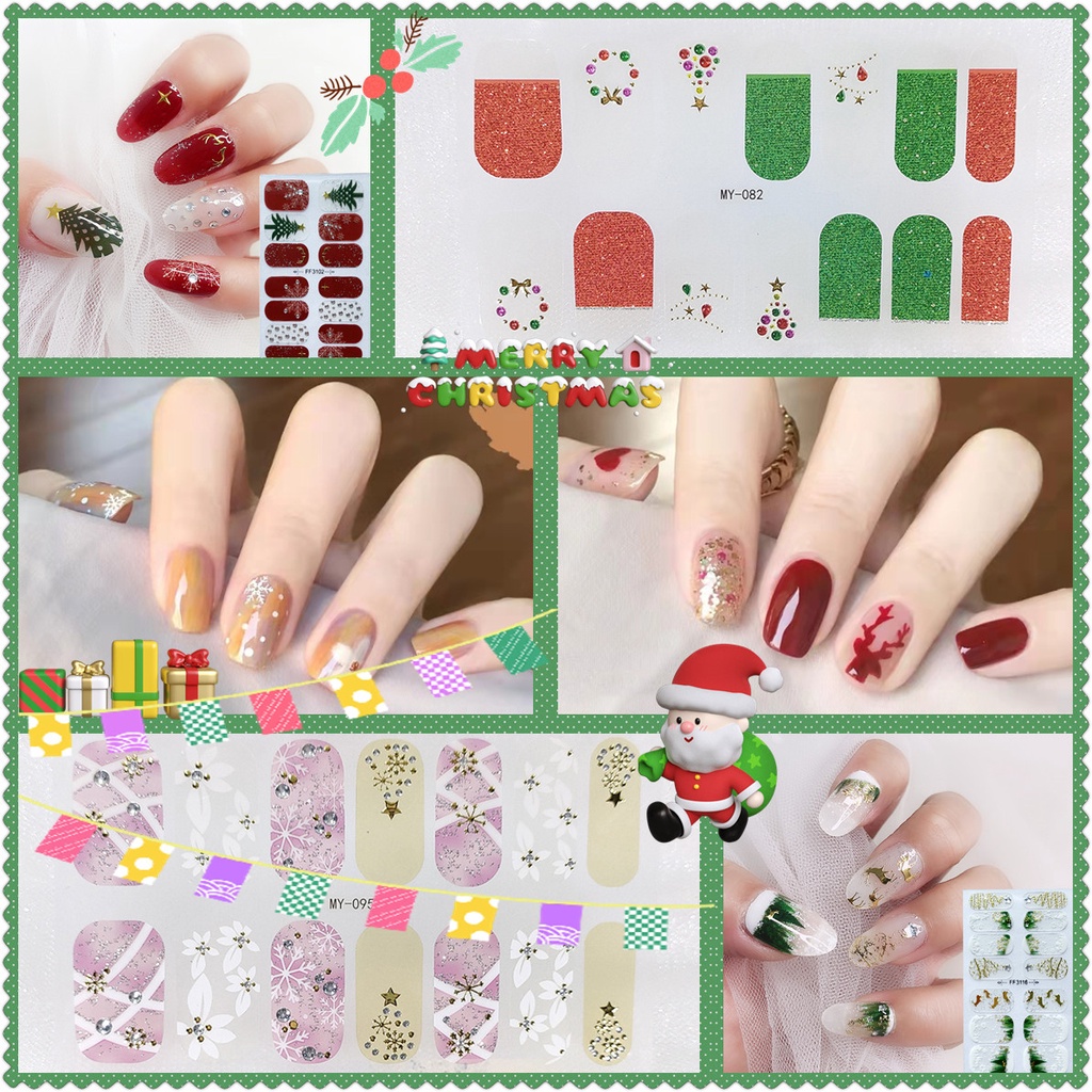 (Ready Stock) Stiker Kuku Motif Rusa / Snowflake / Pohon Natal / Berlian / Mutiara Untuk Dekorasi Nail Art / Manicure DIY