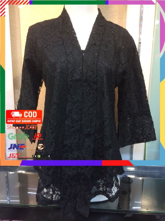 ✨ BISA COD ✨ ATASAN KEBAYA FLOY KUTU BARU BROKAT HITAM - Hitam