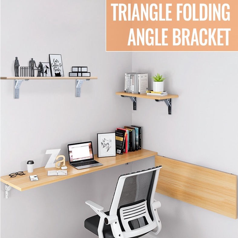 Besi Siku Bisa dilipat Braket Siku (2 pcs sepasang) Tembok Dinding Bracket Engsel Siku Stainless Steel Load 60kg bracket meja rak dinding tembok wall meja tempel rak dinding meja dinding tembok 8 10 12 14  inch Triangle Folding Angle Bracket Heavy Support