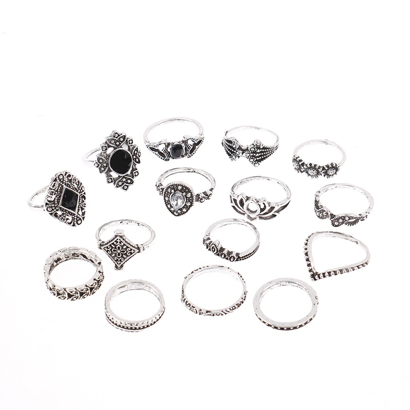 15pcs / set Cincin Gaya Vintage Punk Gothic Untuk Wanita