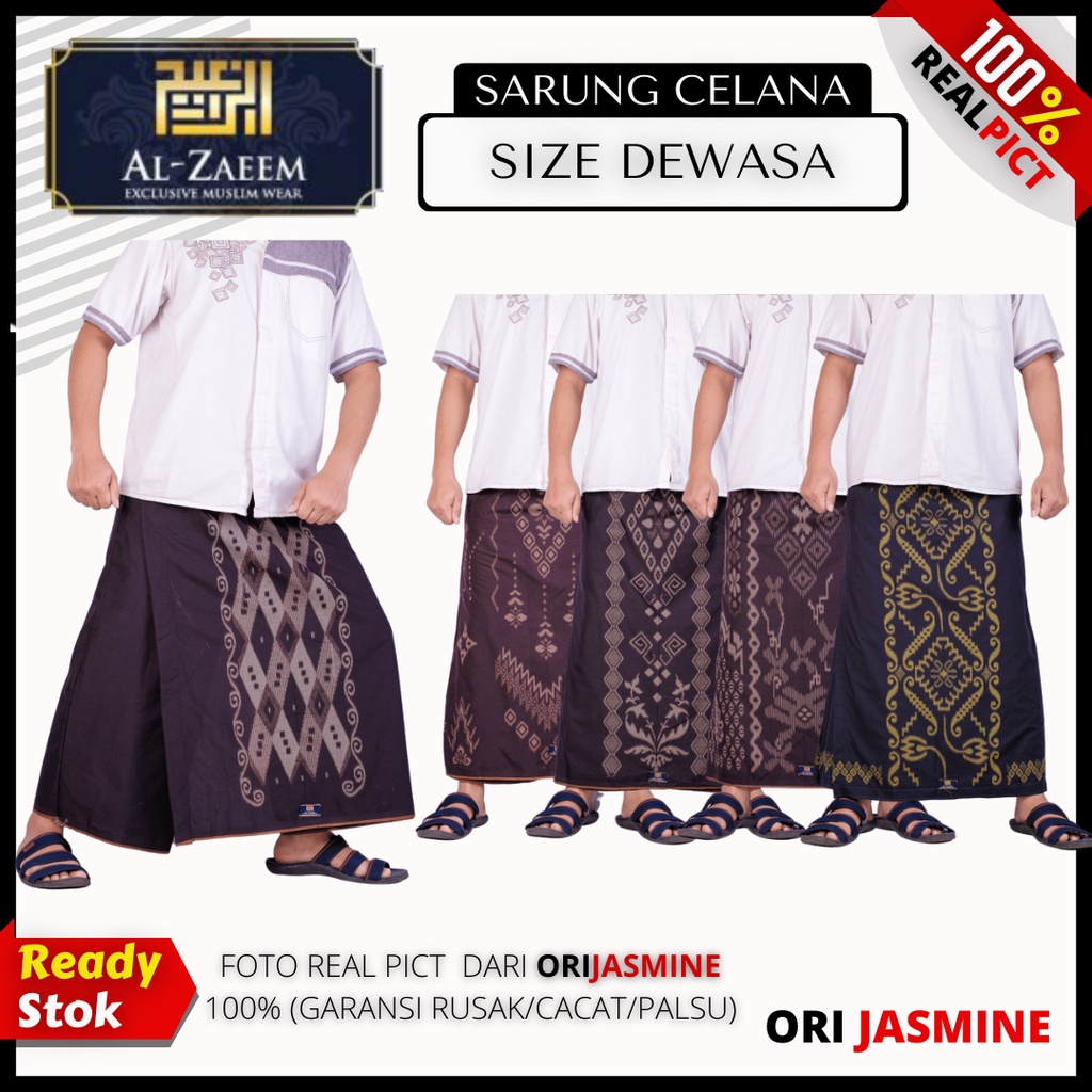 Sarung celana dewasa muslim jumbo hitam motif batik kembang pria murah