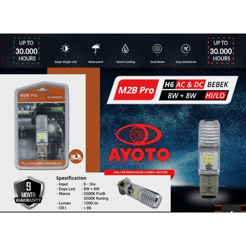 LAMPU MOTOR LED AYOTO M2B PRO UNTUK MOTOR MATIC/BEBEK H6 AC & DC